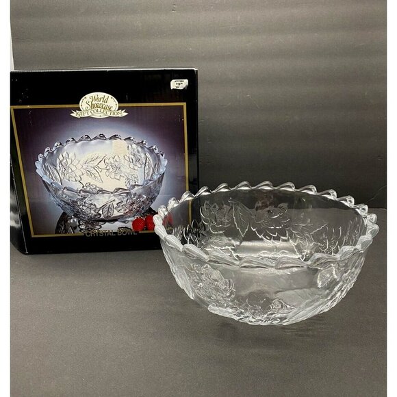 Crystal Floral Bowl Glass 10” World Showcase Scalloped Edges Salad Original Box - Picture 1 of 13